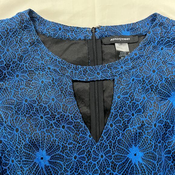 Blue Lace Overlay Blouse Plus Size 5X Office Career Work - Picture 2 of 9